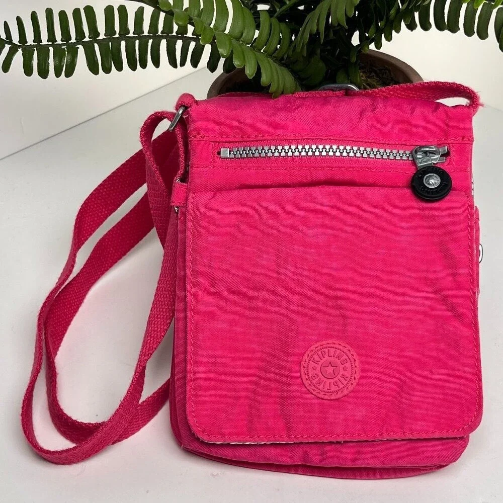Kipling Pink Crinkle Nylon Crossbody Bag Mini Messenger Travel Shoulder Bag